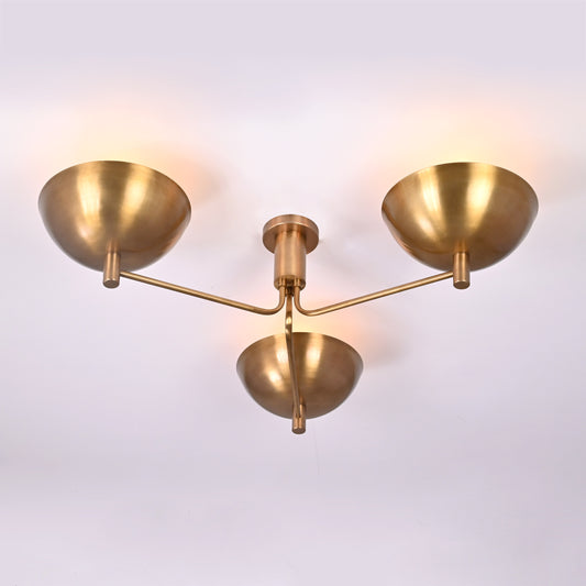 Industrial Brass Made, 3 Light Elegant Brass Ceiling Pendant Lamp Mid Century Modern Raw Brass Sputnik Chandelier Light Fixture, No Shadow, Ambient no-Glare Lamp