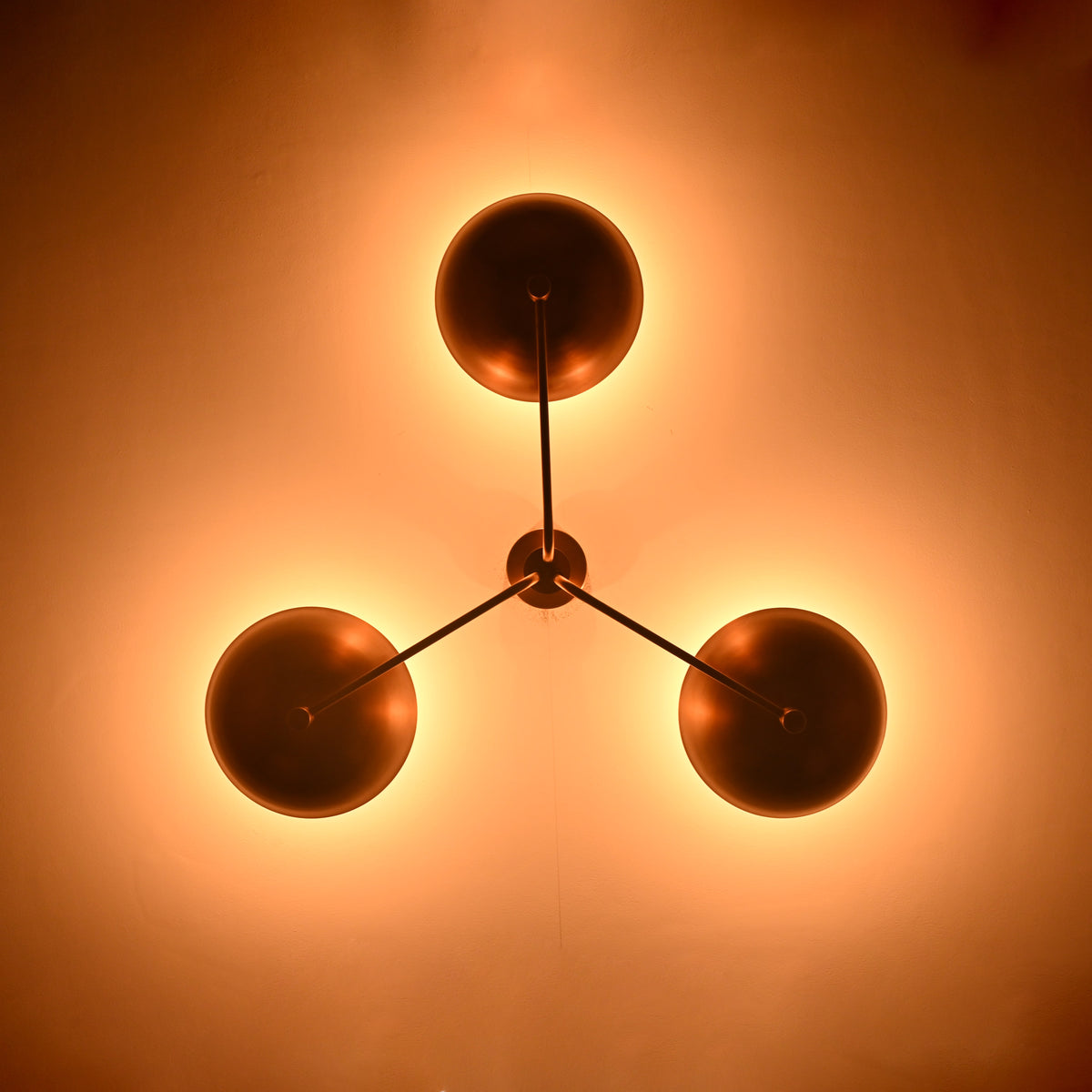 Modern Brass Flush Mount Ceiling Light | 3-Light Uplight Chandelier Custom Finish | Mid Century Modern Ceiling Fixture - 32352