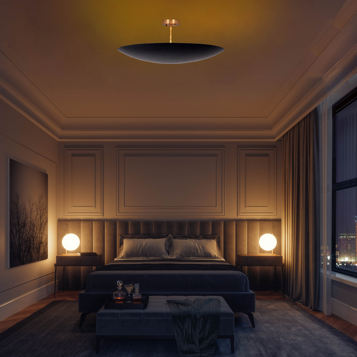 Modern Brass Disc Ceiling Light | Customizable Chandelier | Uplighting Flush Mount | 24" Diameter | Contemporary Ceiling Fixture |  - 32355