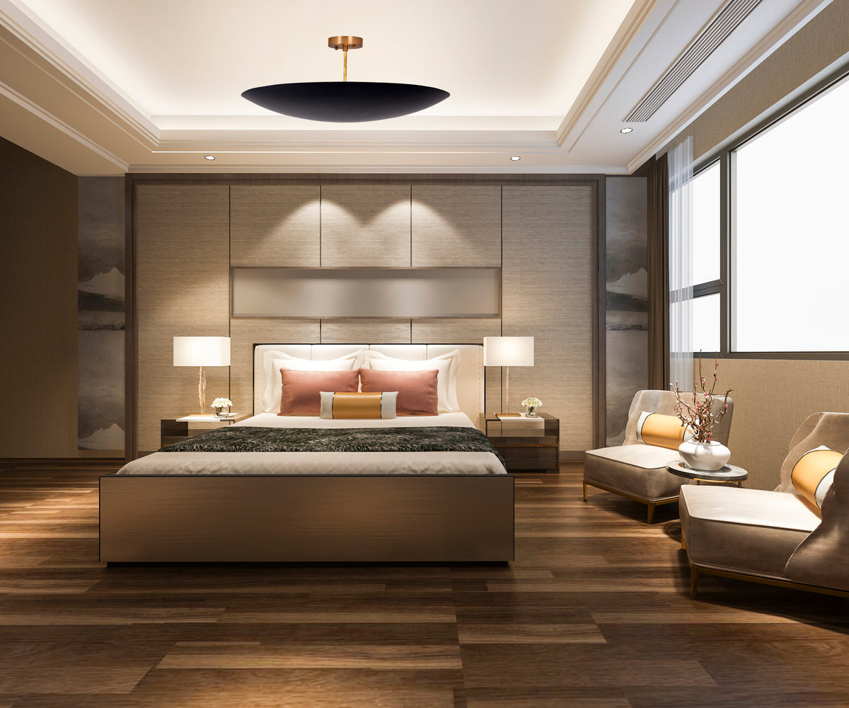 Modern Brass Disc Ceiling Light | Customizable Chandelier | Uplighting Flush Mount | 24" Diameter | Contemporary Ceiling Fixture |  - 32355