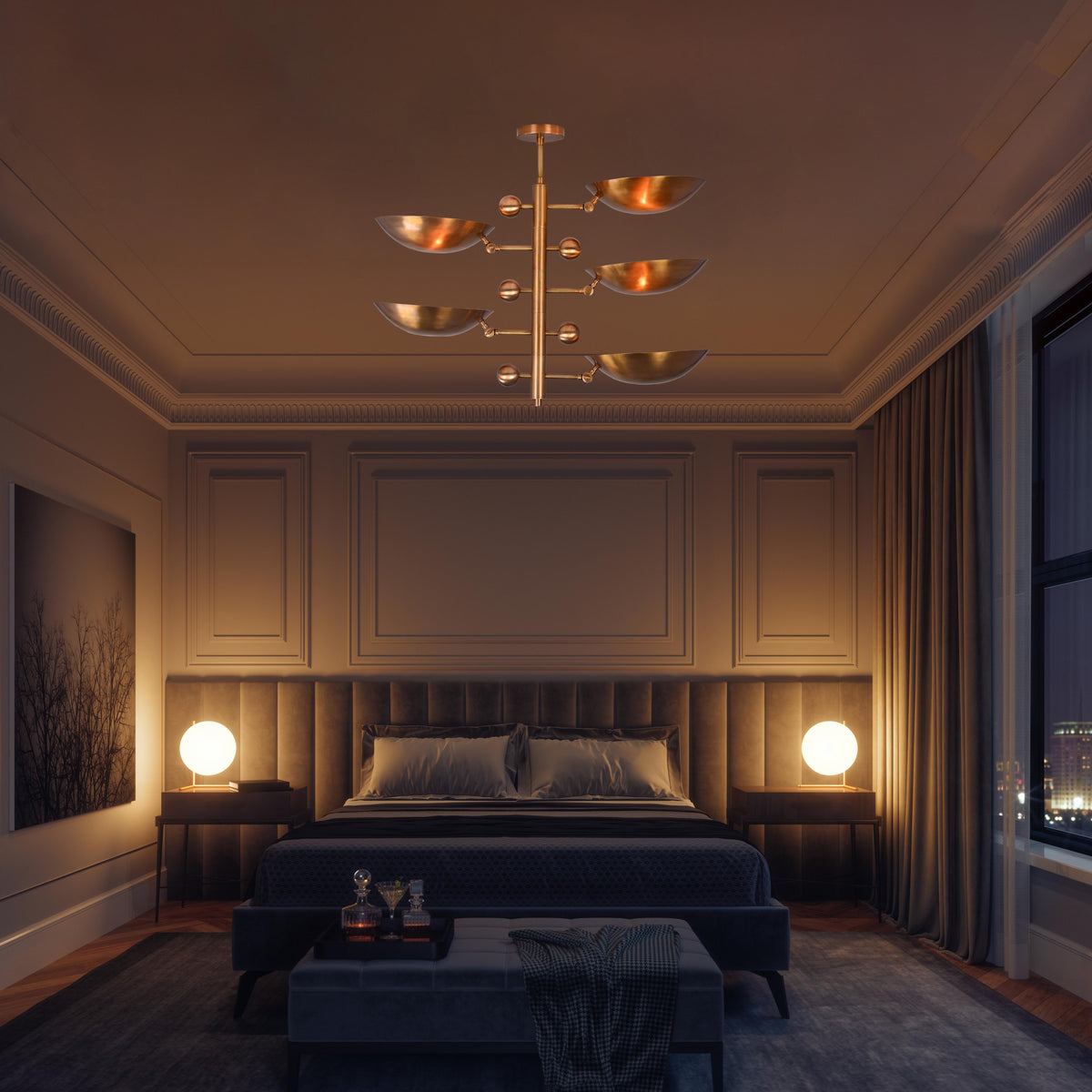 Modern Customizable Brass Chandelier | Mid-Century Ceiling Lamp | Contemporary Home Lighting | ColorfSemi Flush Ceiling Fixture - 32356