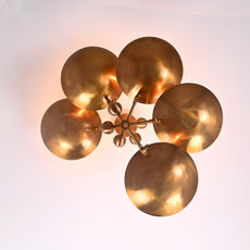 Industrial Brass Made, 5 Lights Curved Pendant Ceiling Light Mid Century Modern No-Glare Chandelier No-Shadow, Ambient Glare Uplifting Light Made of Full Brass