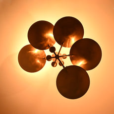 Industrial Brass Made, 5 Lights Curved Pendant Ceiling Light Mid Century Modern No-Glare Chandelier No-Shadow, Ambient Glare Uplifting Light Made of Full Brass