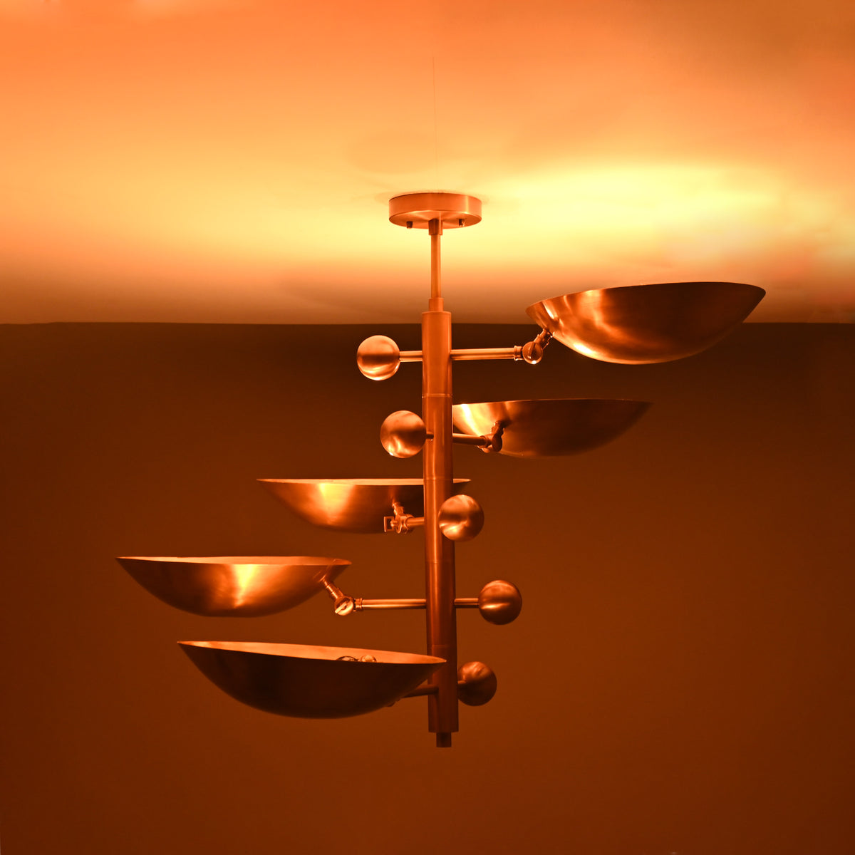 Modern Customizable Brass Chandelier | Mid-Century Ceiling Lamp | Contemporary Home Lighting | ColorfSemi Flush Ceiling Fixture - 32356