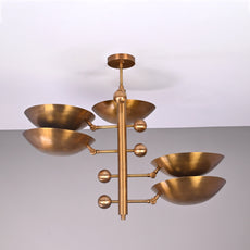 Industrial Brass Made, 5 Lights Curved Pendant Ceiling Light Mid Century Modern No-Glare Chandelier No-Shadow, Ambient Glare Uplifting Light Made of Full Brass