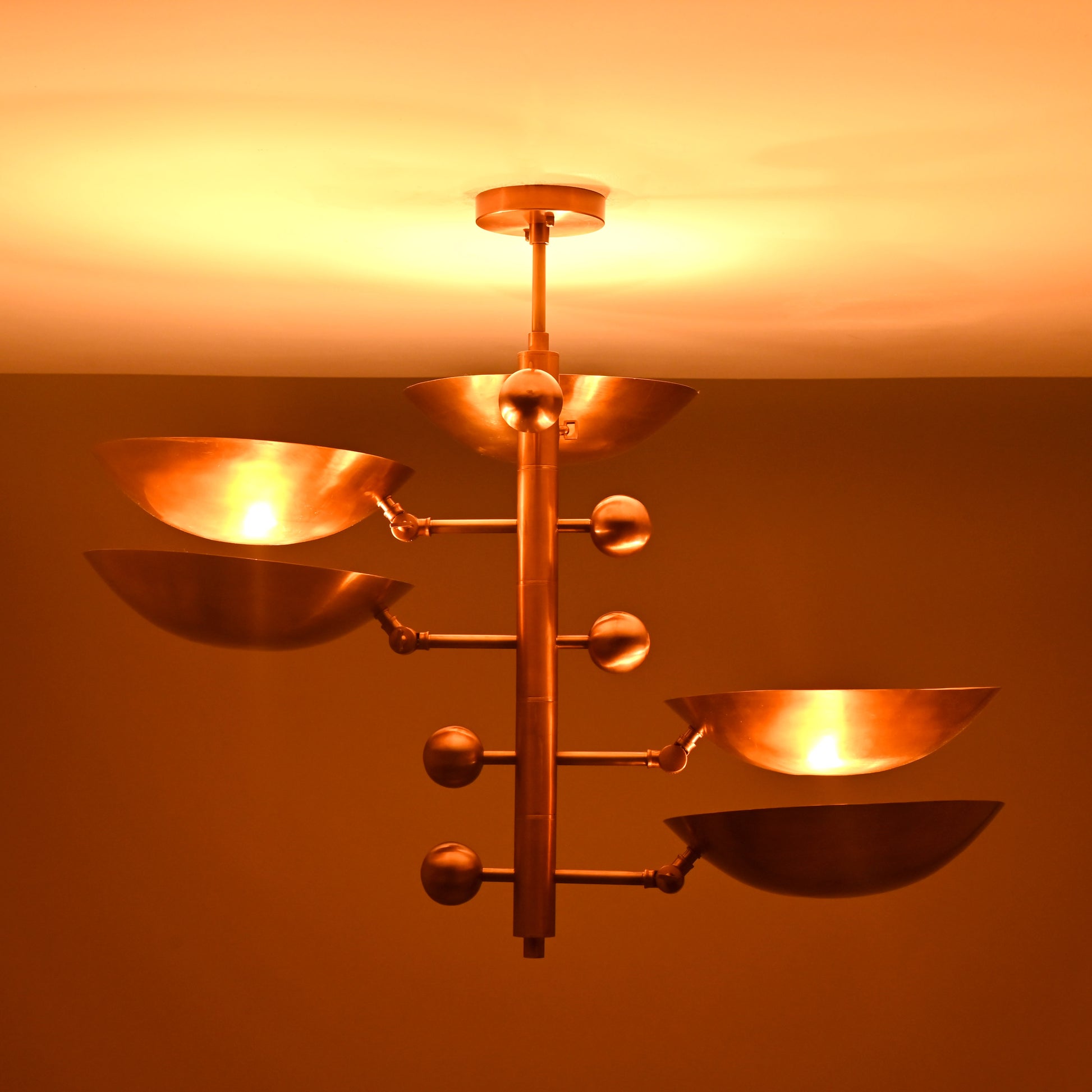 5 Lights Curved Pendant Ceiling Light Brass Patina Finish 32356