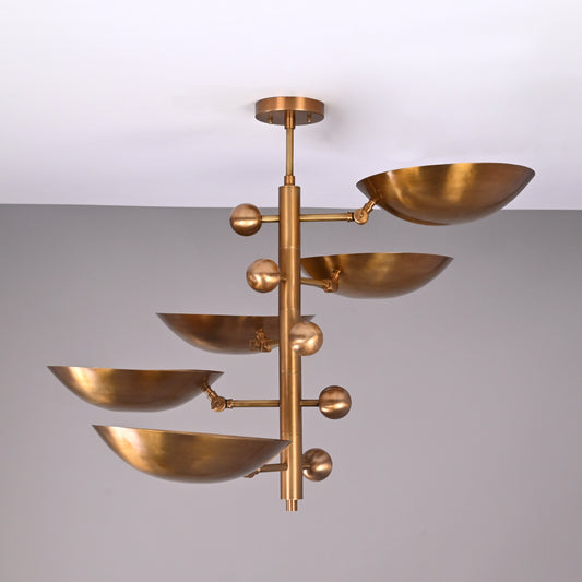 Industrial Brass Made, 5 Lights Curved Pendant Ceiling Light Mid Century Modern No-Glare Chandelier No-Shadow, Ambient Glare Uplifting Light Made of Full Brass