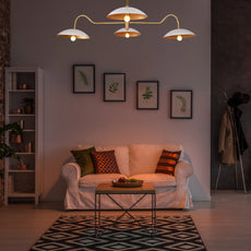Brass Leaf Studio Industrial Brass Made, 4 Lights 4 Arms Brass Pendant Ceiling Lamp Modern Brass Chandelier Mid Century Chandelier Light Fixture Uplifting