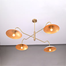 Brass Leaf Studio Industrial Brass Made, 4 Lights 4 Arms Brass Pendant Ceiling Lamp Modern Brass Chandelier Mid Century Chandelier Light Fixture Uplifting