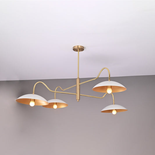 Brass Leaf Studio Industrial Brass Made, 4 Lights 4 Arms Brass Pendant Ceiling Lamp Modern Brass Chandelier Mid Century Chandelier Light Fixture Uplifting