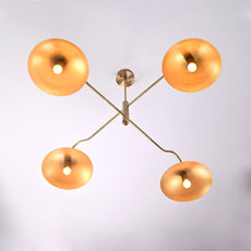 Brass Leaf Studio Industrial Brass Made, 4 Lights 4 Arms Brass Pendant Ceiling Lamp Modern Brass Chandelier Mid Century Chandelier Light Fixture Uplifting
