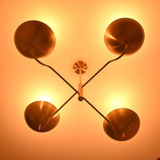 Brass Leaf Studio Industrial Brass Made, 4 Lights 4 Arms Brass Chandelier Modern Ceiling Pendant Light Made of Full Brass No Shadow Uplifting Light