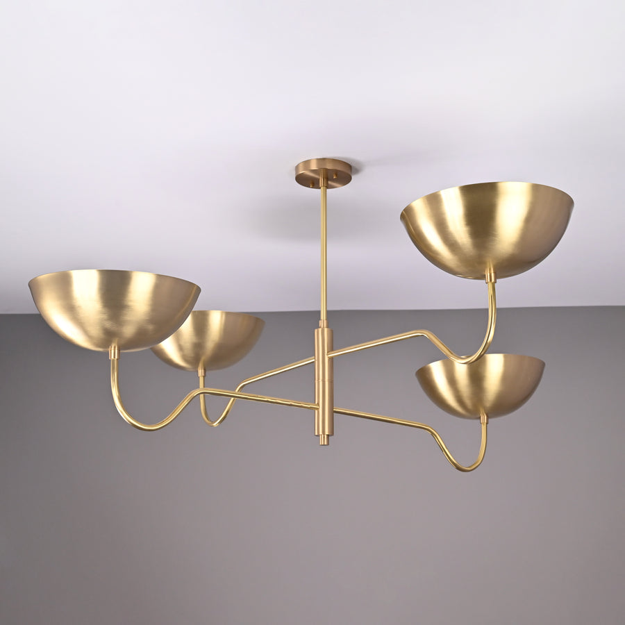 Modern Brass Chandelier | 4 Light Mid Century Ceiling Light | Customizable Brass or Copper Finish Semi Flush Mount Lighting - 32359