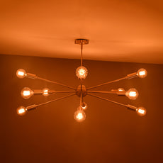 Industrial Brass Made, 12 Lights 12 Arms Brass Sputnik Chandelier Bare Bulb Pendant Ceiling Light Mid-Century Modern Raw Brass Light Fixture Made of Full Brass