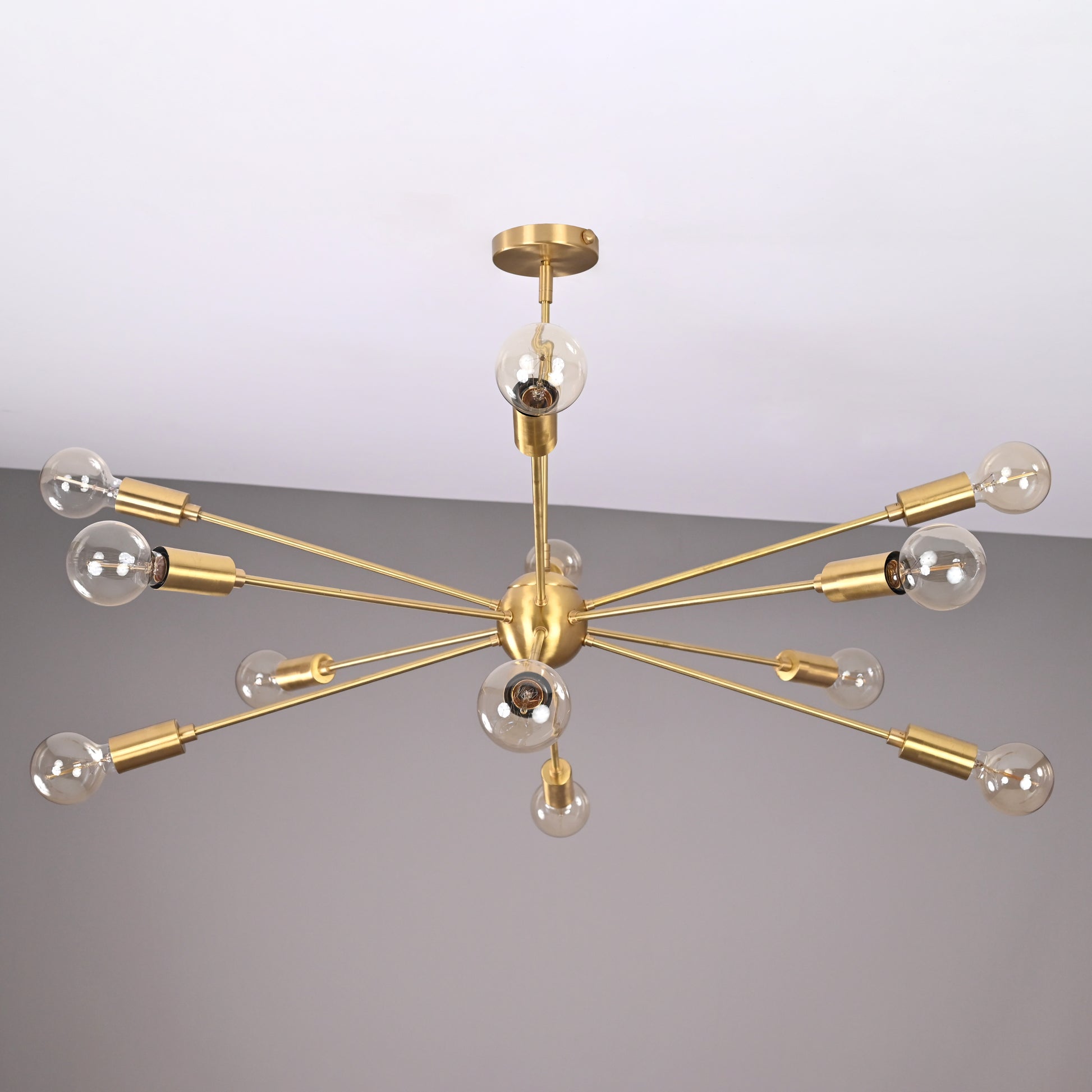 12 Lights 12 Arms Brass Sputnik Chandelier Bare Bulb Pendant Ceiling Light by Brass Leaf Studio 32362