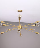 12 Lights 12 Arms Brass Sputnik Chandelier Bare Bulb Pendant Ceiling Light by Brass Leaf Studio 32362