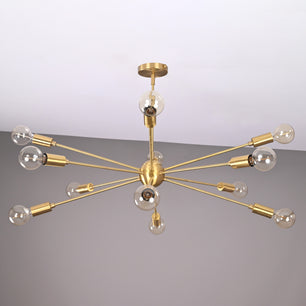 12 Lights 12 Arms Brass Sputnik Chandelier Bare Bulb Pendant Ceiling Light by Brass Leaf Studio 32362