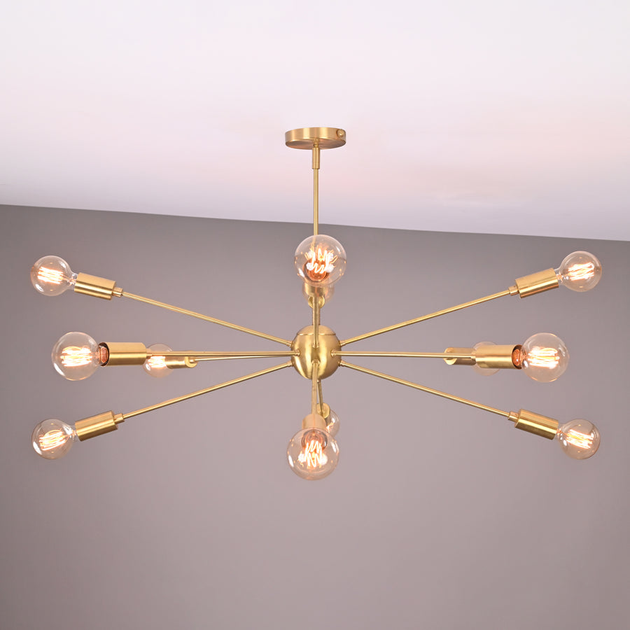 Mid-Century Modern Sputnik Chandelier | Custom Brass 12-Light Ceiling Fixture Handmade Industrial Pendant Light | Adjustable Finish & Size - 32362