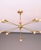 12 Lights 12 Arms Brass Sputnik Chandelier Bare Bulb Pendant Ceiling Light by Brass Leaf Studio 32362