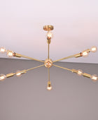 12 Lights 12 Arms Brass Sputnik Chandelier Bare Bulb Pendant Ceiling Light by Brass Leaf Studio 32362