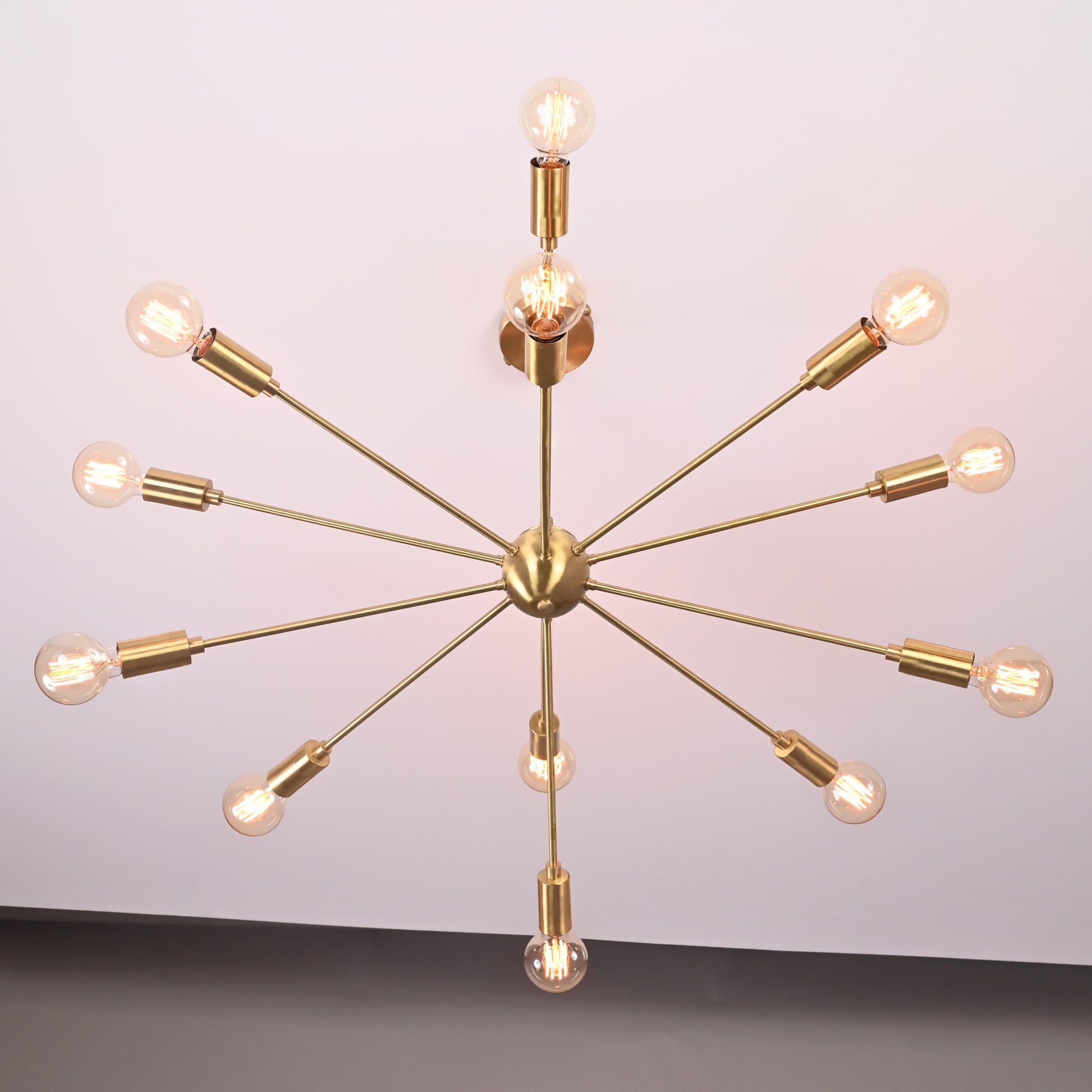 12 Lights 12 Arms Brass Sputnik Chandelier Bare Bulb Pendant Ceiling Light by Brass Leaf Studio 32362