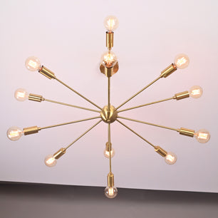 12 Lights 12 Arms Brass Sputnik Chandelier Bare Bulb Pendant Ceiling Light by Brass Leaf Studio 32362