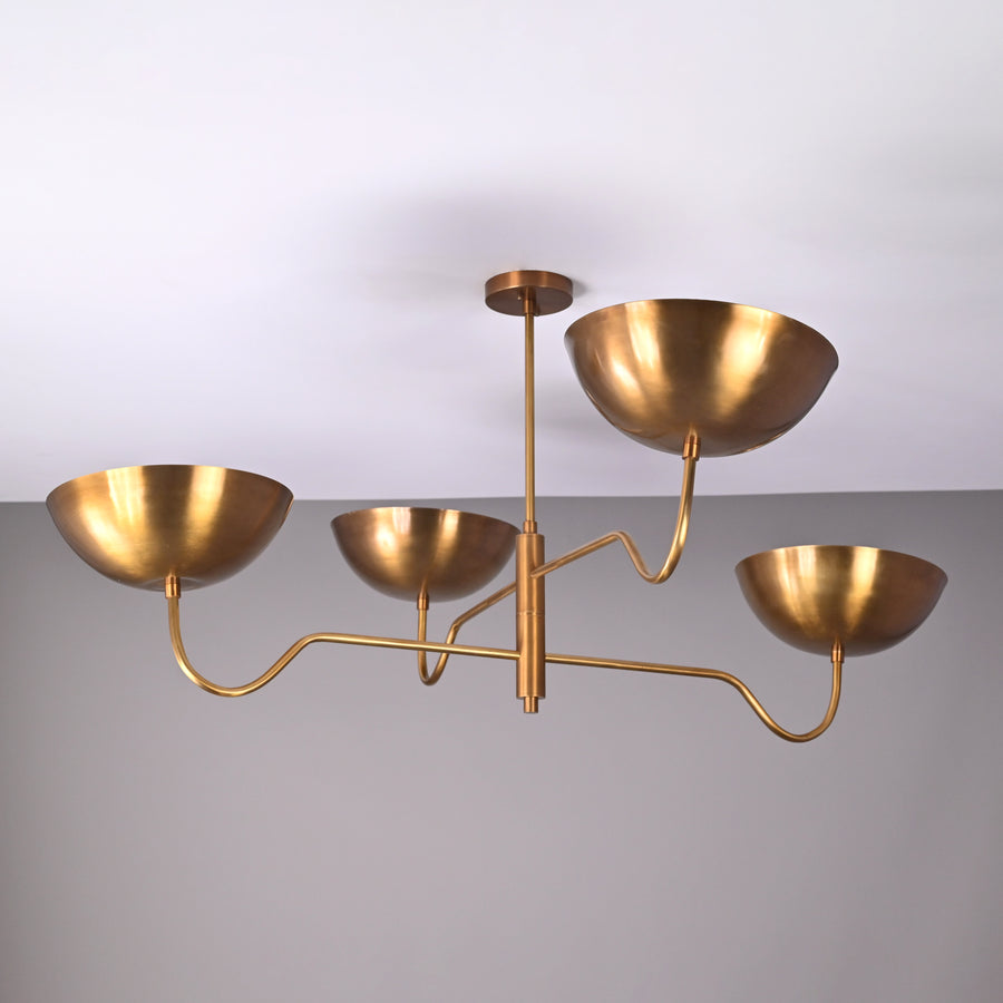 Modern Brass Chandelier | 4 Light Mid Century Ceiling Light | Customizable Brass or Copper Finish Semi Flush Mount Lighting - 32366