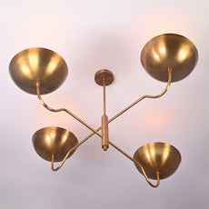 Industrial Brass Made, 4 Lights Modern Brass Chandelier Large Brass Pendant Light Mid Century Sputnik Light Fixture Orbital Ceiling Lamp Brass Patina Finish