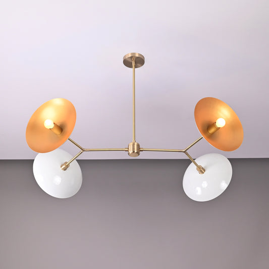 Brass Leaf Studio Industrial Brass Made, 4 Lights Brass Ceiling Light Mid Century Modern Pendant Lamp 42" Wide Premium Chandelier Ceiling Light Fixture