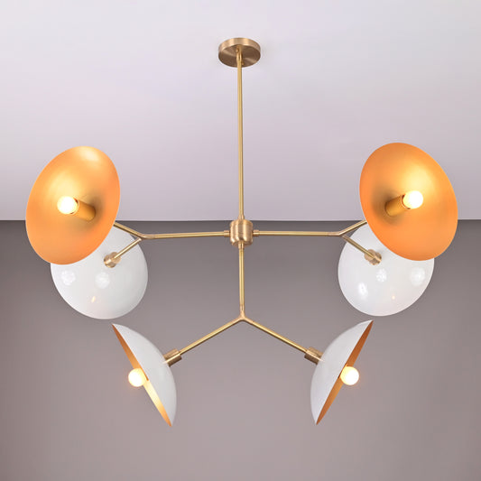 Brass Leaf Studio Industrial Brass Made, 6 Lights Brass Ceiling Light Mid Century Modern Pendant Lamp 42" Wide Premium Chandelier Ceiling Light Fixture