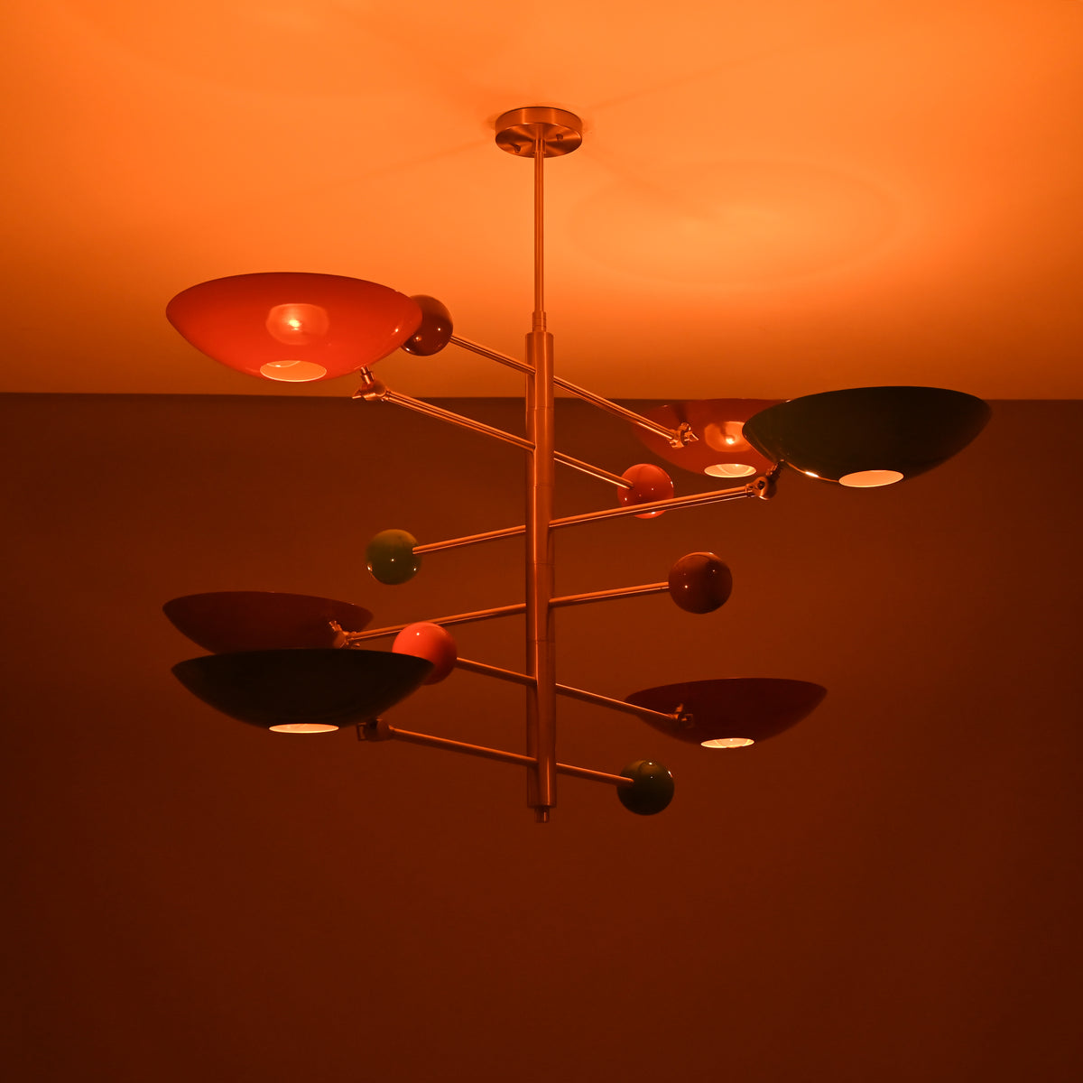 Mid-Century Modern Brass Chandelier | Custom Color Options 50” x 37” | Ceiling Uplight Fixture - 32374