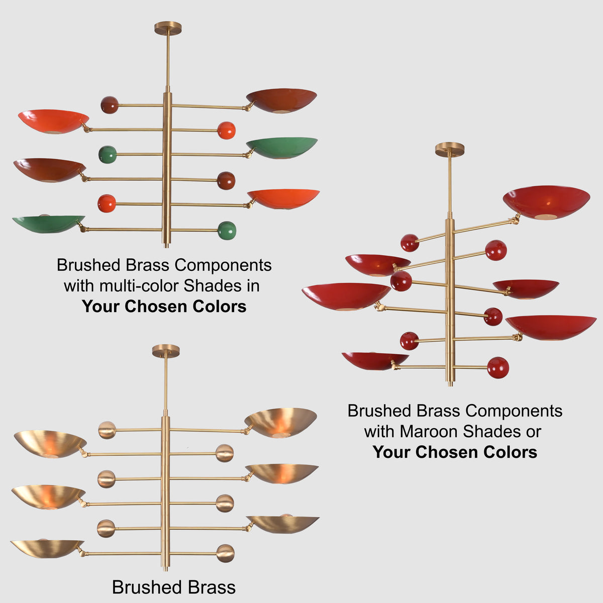 Mid-Century Modern Brass Chandelier | Custom Color Options 50” x 37” | Ceiling Uplight Fixture - 32374