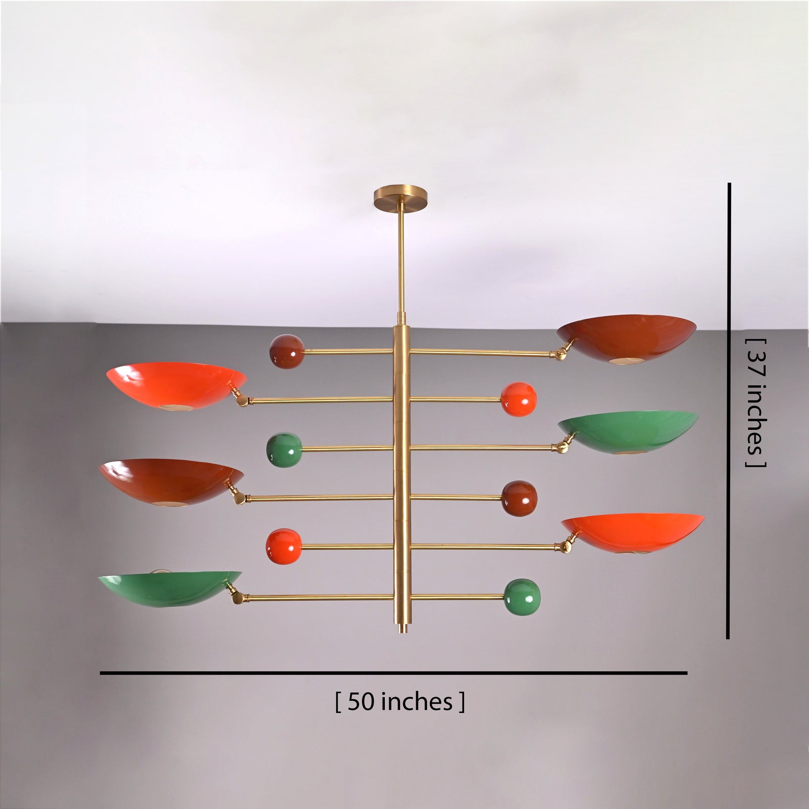 Size guide for Mid-Century Modern Brass Chandelier | Custom Color Options 50” x 37” | Ceiling Uplight Fixture - 32374
