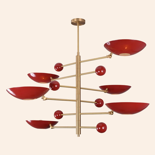 Brass Leaf Studio Industrial Brass Made, 6 Lights Brass Curved Pendant Ceiling Lamp Mid Century Modern Raw Brass Chandelier 50" Wide no-Glare Uplifting Light