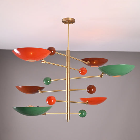 Brass Leaf Studio Industrial Brass Made, 6 Lights Brass Curved Pendant Ceiling Lamp Mid Century Modern Raw Brass Chandelier 50" Wide no-Glare Uplifting Light