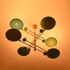 Brass Leaf Studio Industrial Brass Made, 6 Lights Curved Pendant Ceiling Lamp Mid Century Modern Raw Brass Chandelier 50