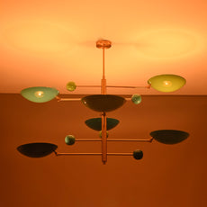 Brass Leaf Studio Industrial Brass Made, 6 Lights Curved Pendant Ceiling Lamp Mid Century Modern Raw Brass Chandelier 50