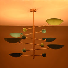 Brass Leaf Studio Industrial Brass Made, 6 Lights Curved Pendant Ceiling Lamp Mid Century Modern Raw Brass Chandelier 50