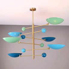 Brass Leaf Studio Industrial Brass Made, 6 Lights Curved Pendant Ceiling Lamp Mid Century Modern Raw Brass Chandelier 50