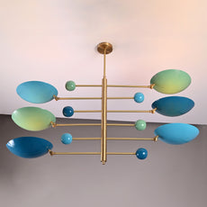 Brass Leaf Studio Industrial Brass Made, 6 Lights Curved Pendant Ceiling Lamp Mid Century Modern Raw Brass Chandelier 50