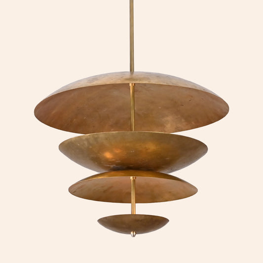 Industrial Brass Made, 6 Lights Brass Disc Lamp Fountain Ceiling Pendant Mid Century Modern Raw Brass Pendant Uplifting, No-Shadow, No-Glare, Ambience Chandelier