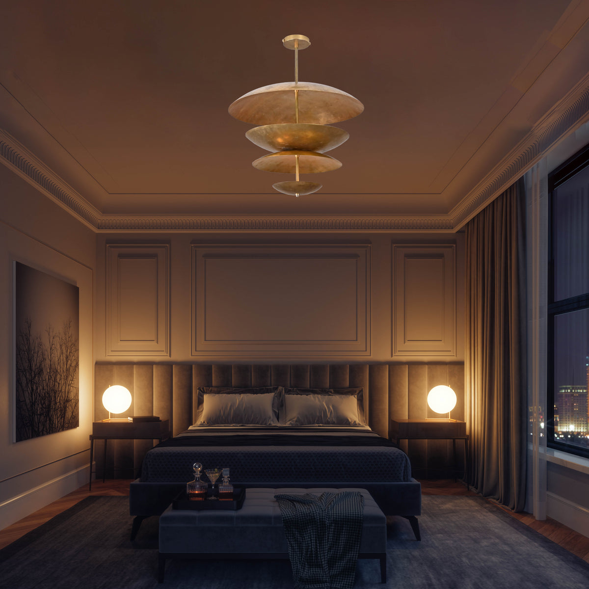 Modern Mid-Century Pendant Light | Custom Brass Chandelier | Handmade Dome Ceiling Light Fixture Adjustable Size & Finish | Patina Copper Lighting - 32378