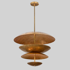 Industrial Brass Made, 6 Lights Brass Disc Lamp Fountain Ceiling Pendant Mid Century Modern Raw Brass Pendant Uplifting, No-Shadow, No-Glare, Ambience Chandelier
