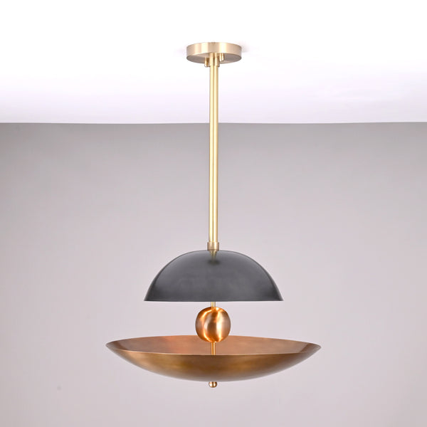 5 Lights Raw Brass Sunrise Pendant Ceiling Light Disc Chandelier 18" wide Uplifting Light by Brass Leaf Studio 32379