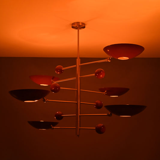 Industrial Brass Made, 6 Lights Large Brass Pendant Light Orbital Lamp Mid Century Modern Chandelier Ceiling Light 50" Wide No-Shadow Ambient no-Glare Uplifting