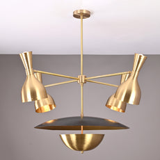 Industrial Brass Made, 12 Lights Gorgeous Brass Crown Ceiling Light, Pure Brass Mid-Century Modern Pendant lamp 43 Inches Wide Crown Chandelier, Heavy Duty Fixture