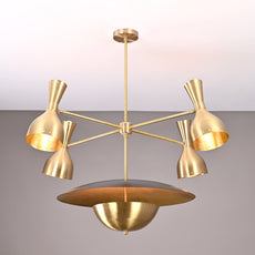 Industrial Brass Made, 12 Lights Gorgeous Brass Crown Ceiling Light, Pure Brass Mid-Century Modern Pendant lamp 43 Inches Wide Crown Chandelier, Heavy Duty Fixture