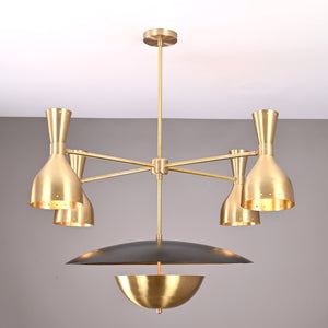 Industrial Brass Made, 12 Lights Gorgeous Brass Crown Ceiling Light, Pure Brass Mid-Century Modern Pendant lamp 43 Inches Wide Crown Chandelier, Heavy Duty Fixture
