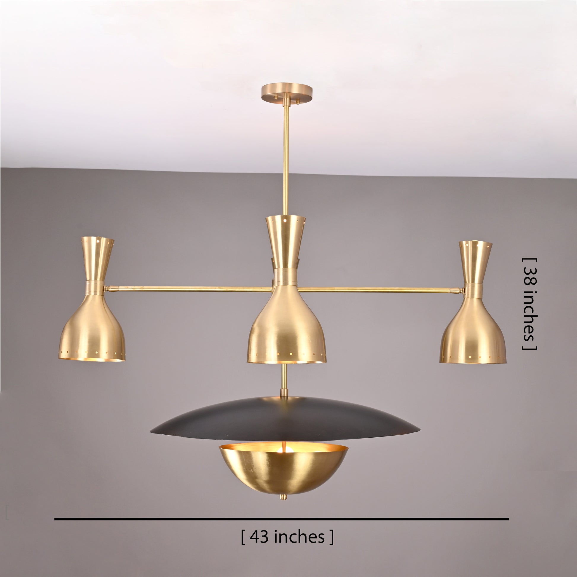 12 Lights Gorgeous Raw Brass Pendant Ceiling Lamp, Brushed Brass Finish Mid-century Chandelier 43 Inches Wide Heavy Duty Fixture 32383