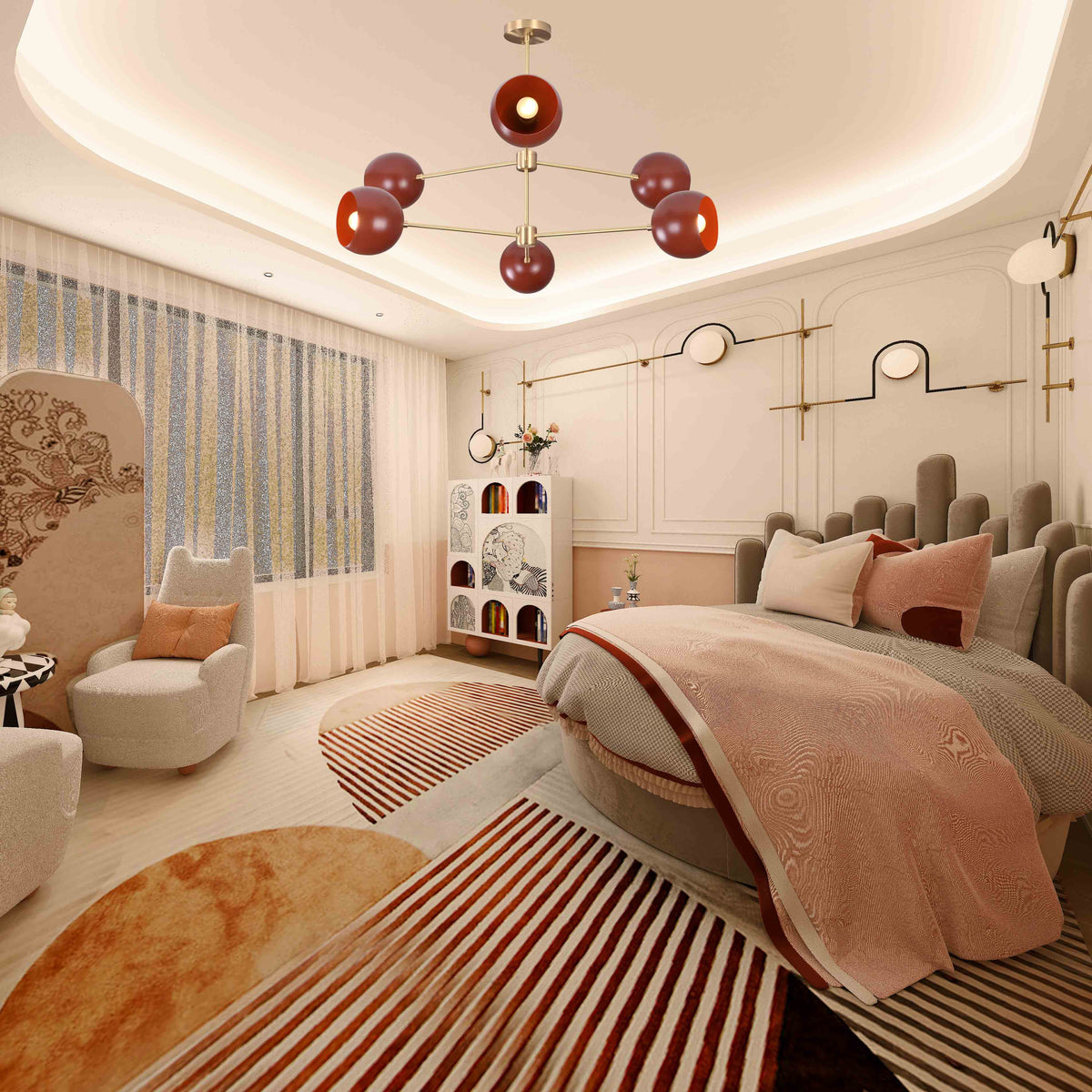 Modern Mid-Century Sputnik Chandelier – Custom Brass Light Fixture - 32384